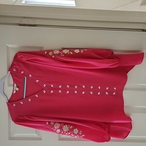 Elegant Pink Floral Embroidered Women's Top